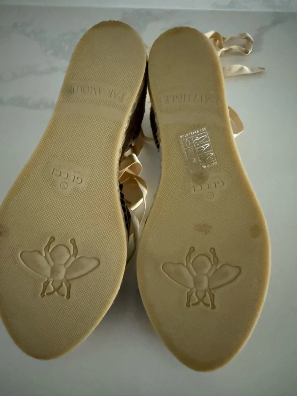 Gucci Brown GG Canvas Wedge Espadrille with Gold Logo